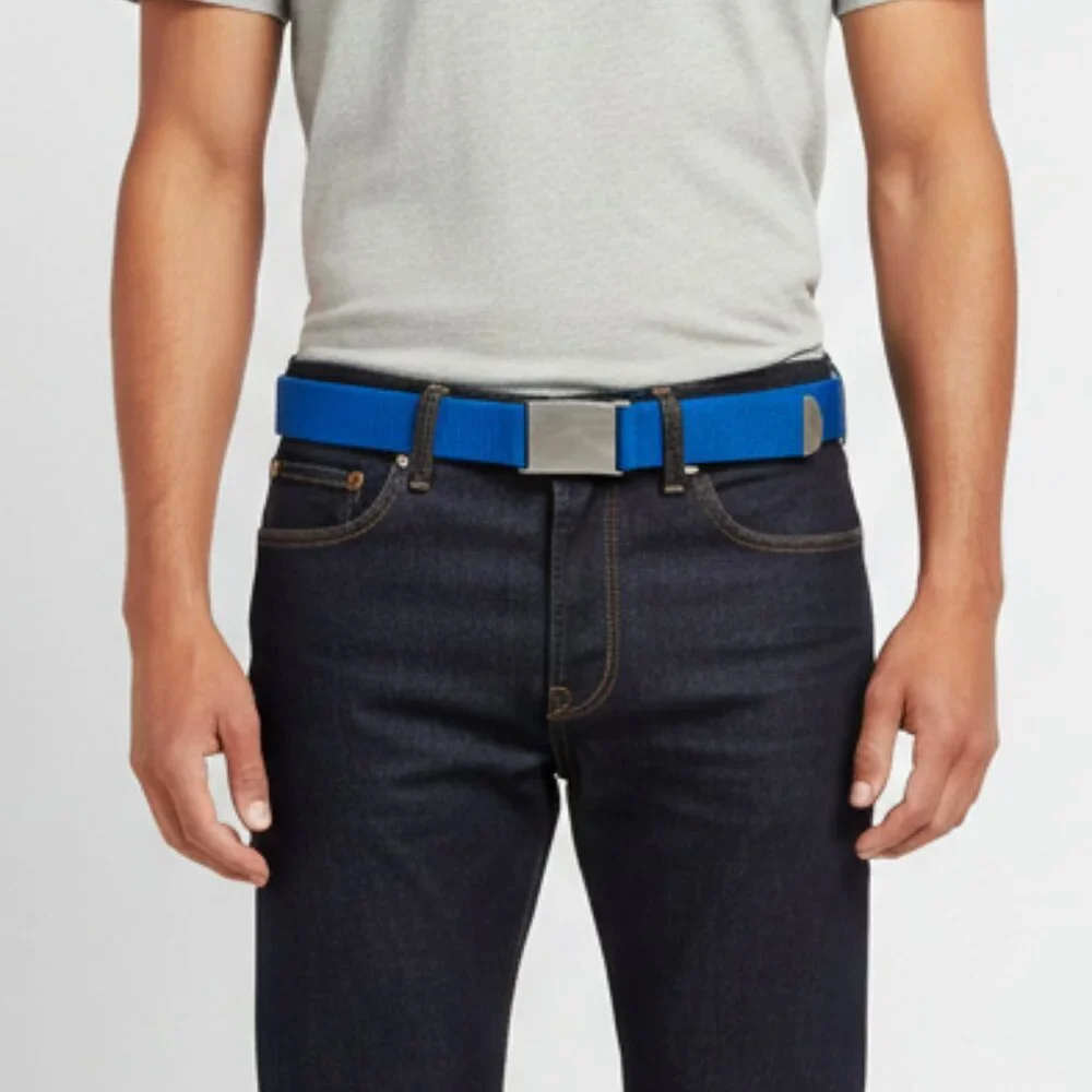 Nike Web Belt Blue Canvas Adjustable Silver Buckle Mens Casual Golf